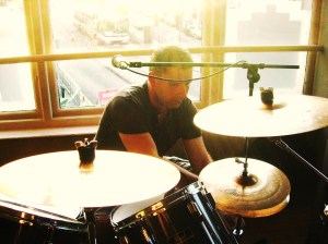 Derek setting up the kit for Tonight Live Not Completely Sold Out